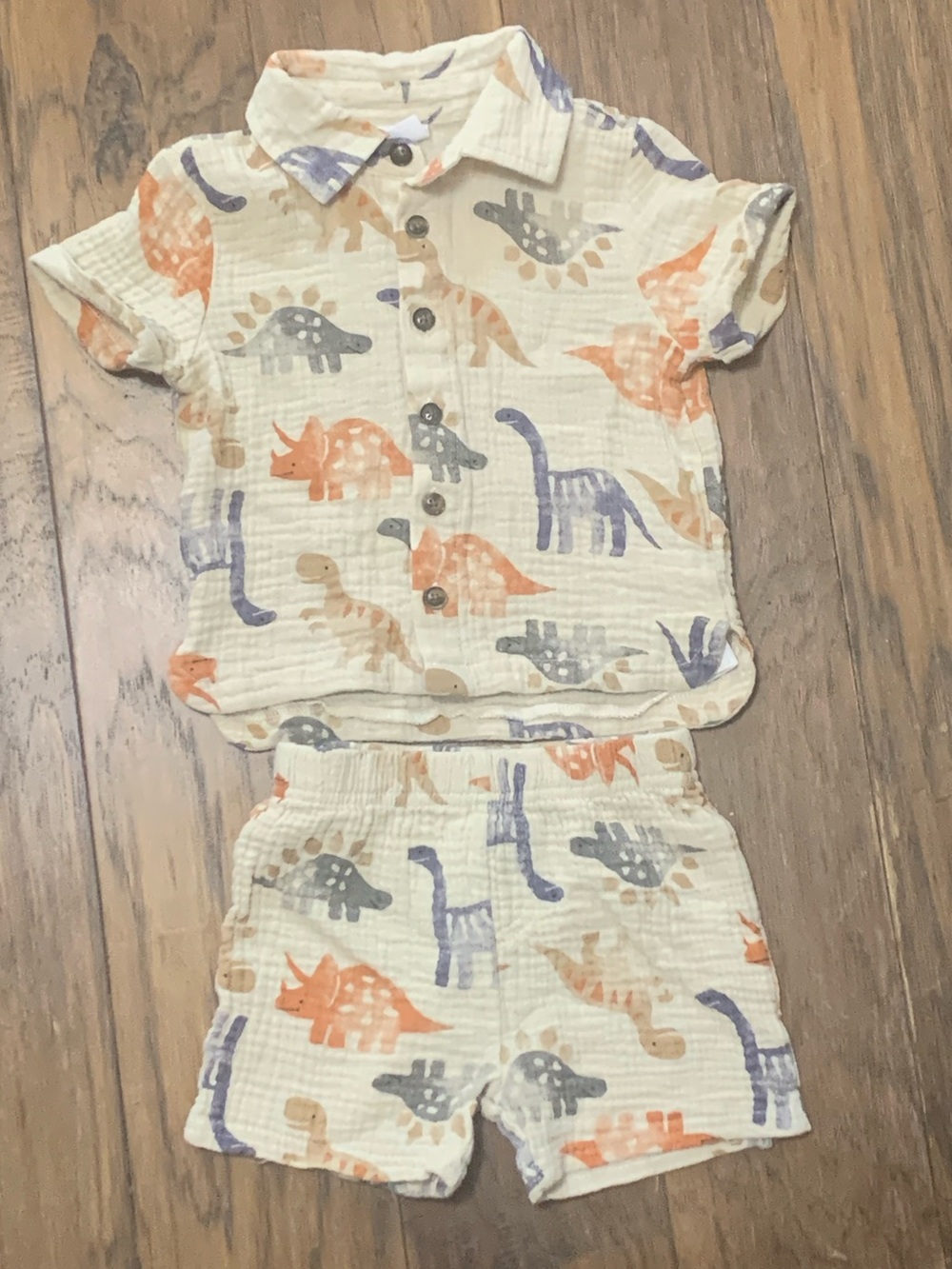 Toddler Dino Shirt and Shorts Set in Cream with Orange & Blue
